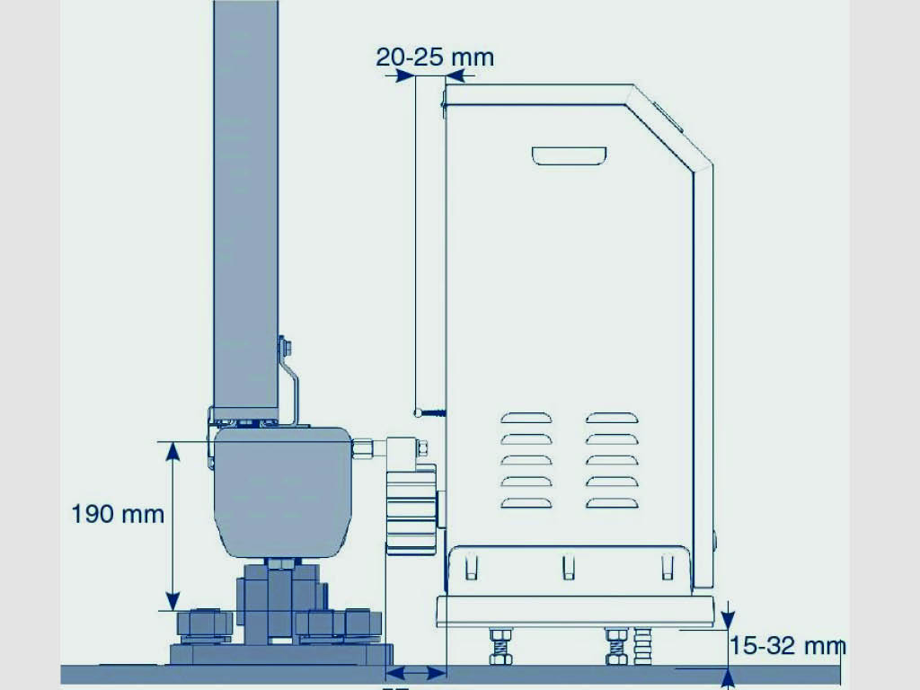Montaj plastinasiga o'rnatiladi, u beton asosga ankerni ishlatib mustahkamlanadi.